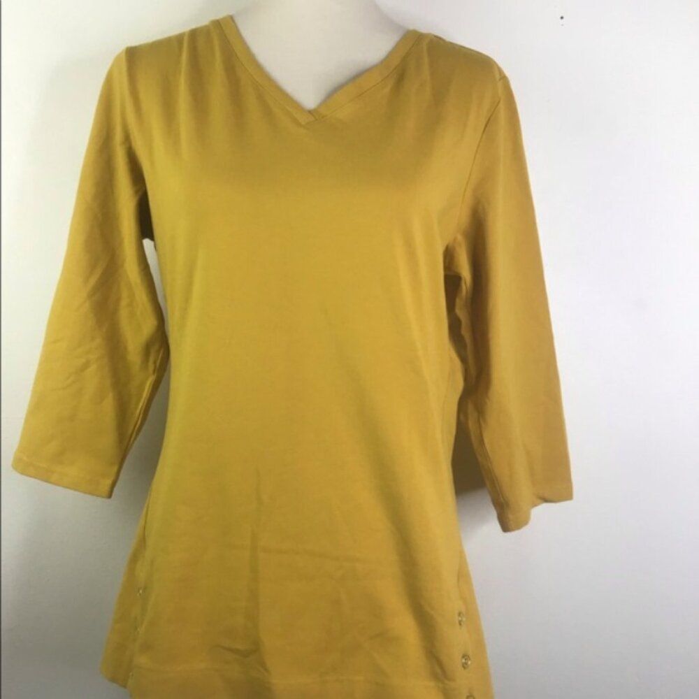 NWOT Denim & Co Essentials Long Slv Top Buttons | Size S